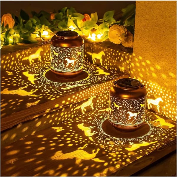 Outdoor Waterproof Horse Solar Lanterns - Metal LED Light Decor
