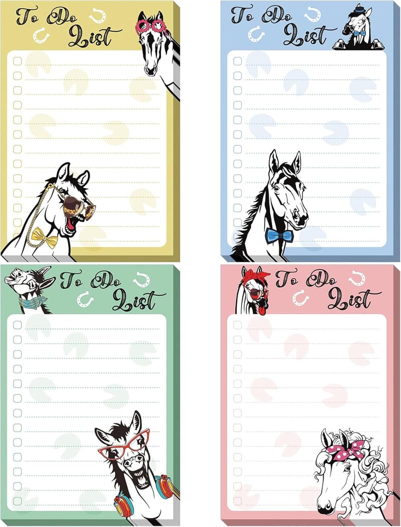 Funny Animal Sticky Notepad Set for Horse Lovers - 4 x 6''