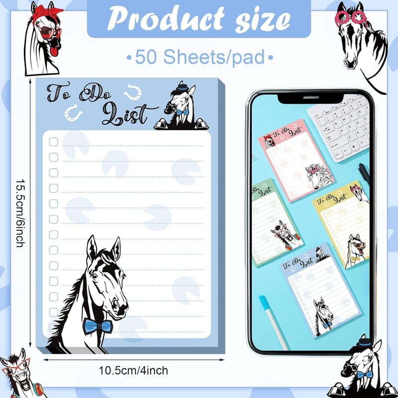 Funny Animal Sticky Notepad Set for Horse Lovers - 4 x 6''