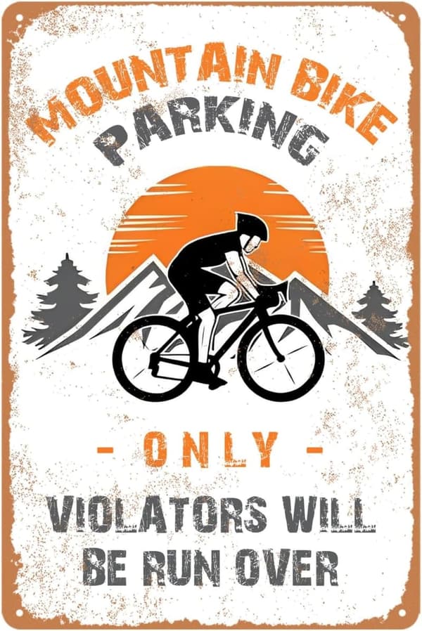 Vintage Mountain Bike Parking Only Tin Sign - 8x12 Inch Wall Decor
