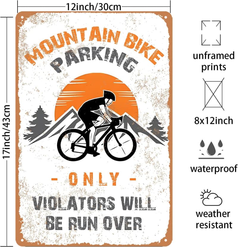 Vintage Mountain Bike Parking Only Tin Sign - 8x12 Inch Wall Decor