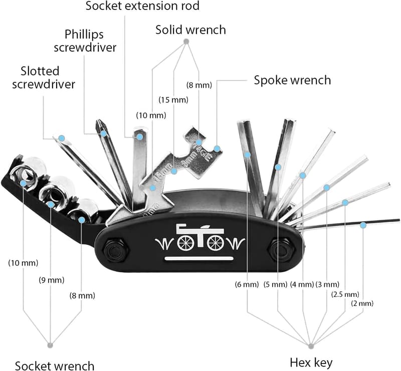 16-in-1 Bicycle Multitool with Tire Levers and Wrench