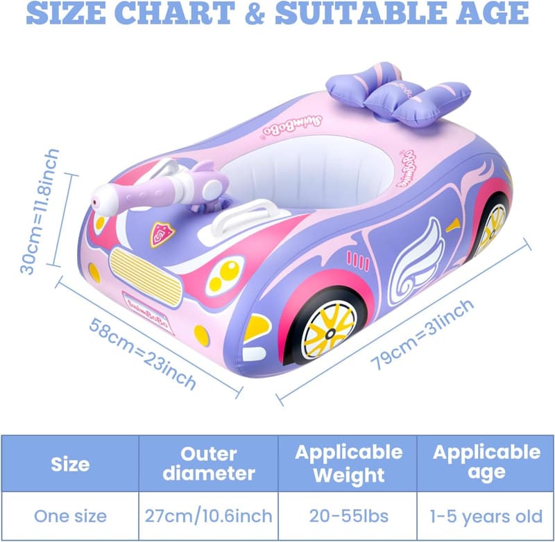 Heavy Duty Baby Pool Float - 3D Car Design for Toddlers