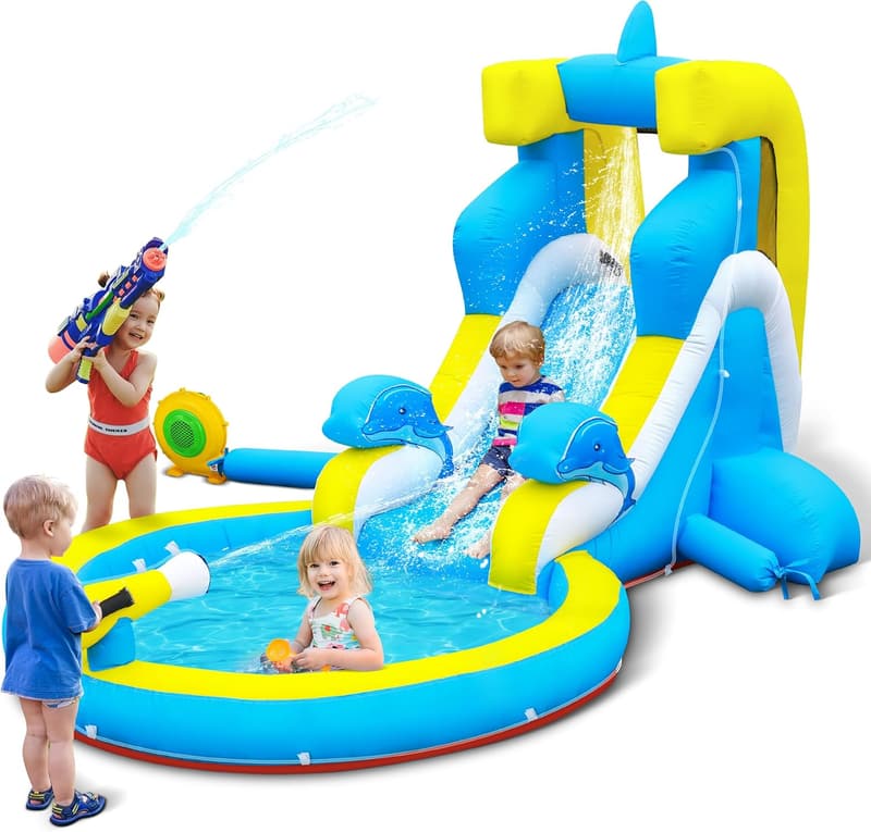 Dolphin Water Slide Bounce House for Kids - 4 in 1 Combo