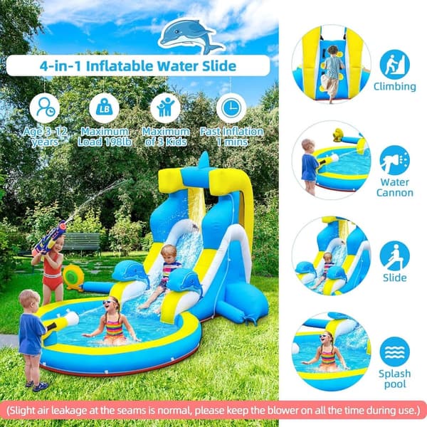 Dolphin Water Slide Bounce House for Kids - 4 in 1 Combo