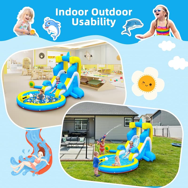 Dolphin Water Slide Bounce House for Kids - 4 in 1 Combo