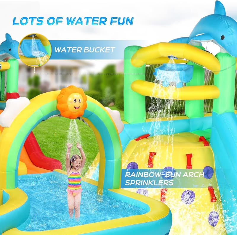 2025 Kids Inflatable Water Slide with Pool & Sprinklers
