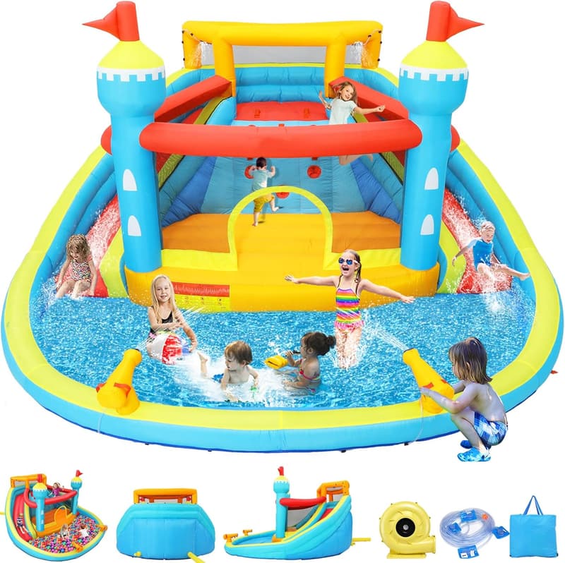 Mega Waterpark Inflatable Water Slide with Climbing Wall & Pool