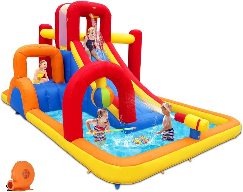 10-in-1 Inflatable Water Slide Park with Blower for Kids