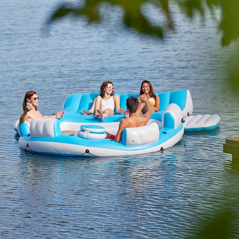7-Person Inflatable Lake & Pool Lounger Seat, Blue/White