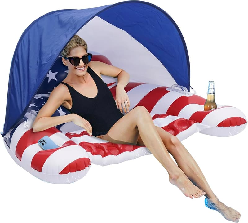 Canopy-Equipped Inflatable Pool Float for Adults