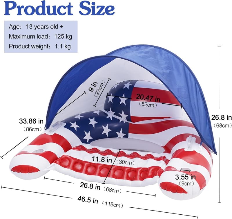 Canopy-Equipped Inflatable Pool Float for Adults
