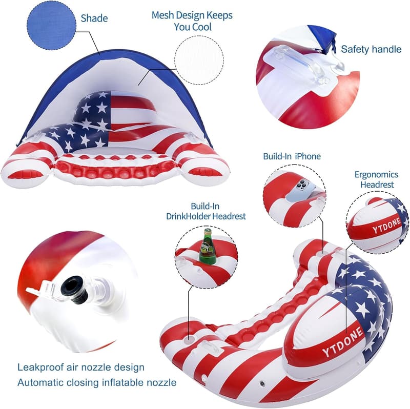 Canopy-Equipped Inflatable Pool Float for Adults