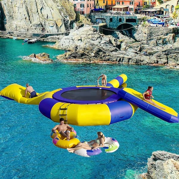 Inflatable Water Trampoline with Slide & Diving Pillow