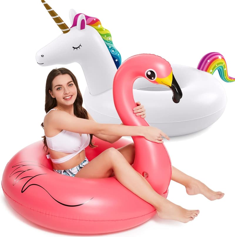 Inflatable Unicorn & Flamingo Pool Floats - 2 Pack for Summer Fun