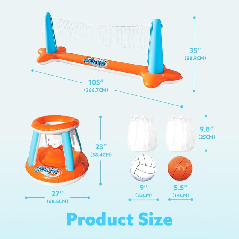 Summer Inflatable Pool Float Set: Volleyball Net & Basketball Hoop