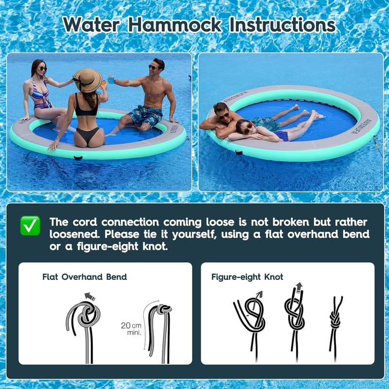 Heavy Duty 8ft Round Water Hammock Float for Summer Fun