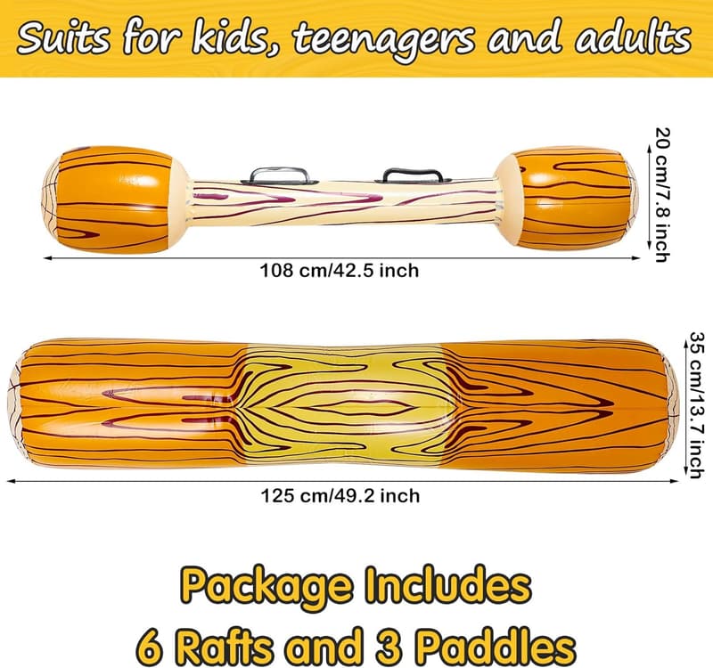 Inflatable Battle Log Rafts - 12 Pcs Pool Games for Adults & Family