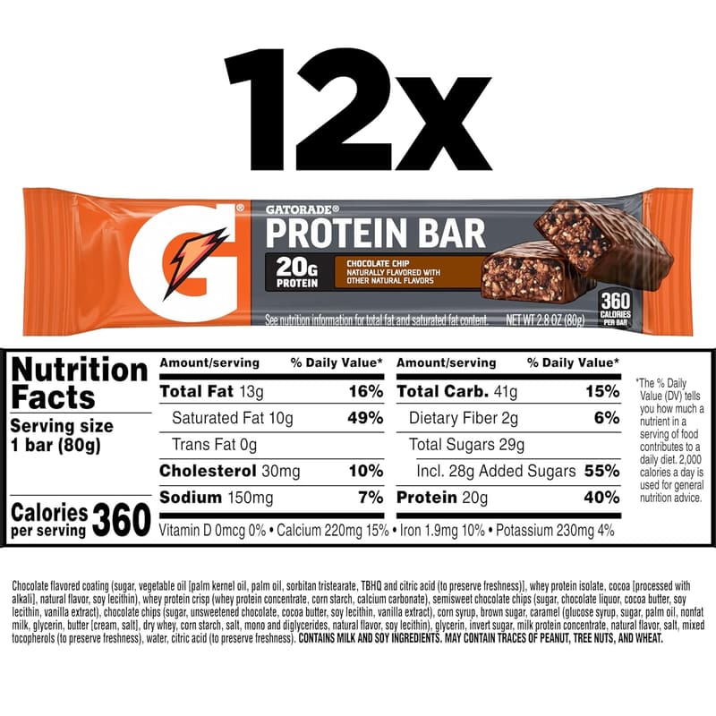 Chocolate Chip Whey Protein Bars - Pack of 12