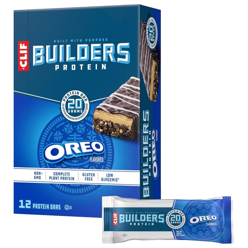 OREO Flavored CLIF BUILDERS Protein Bars - 20g Plant-Based, Gluten-Free (12 Pack)