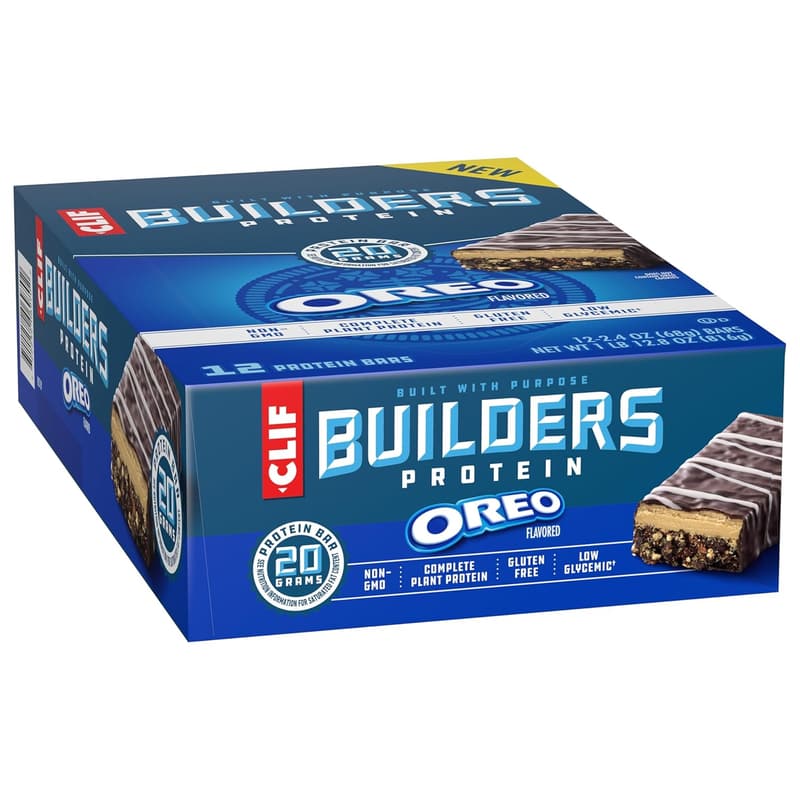 OREO Flavored CLIF BUILDERS Protein Bars - 20g Plant-Based, Gluten-Free (12 Pack)
