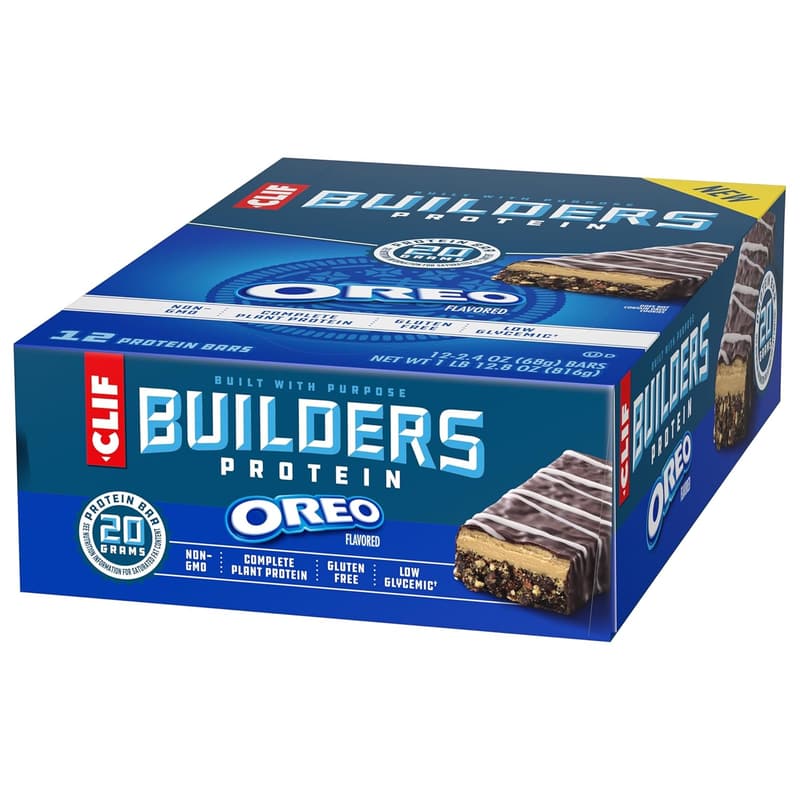 OREO Flavored CLIF BUILDERS Protein Bars - 20g Plant-Based, Gluten-Free (12 Pack)