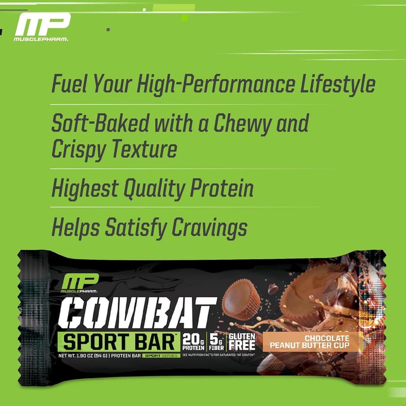 Combat Sport Protein Bars - Chocolate Peanut Butter, 20g Protein, Gluten-Free, 12 Pack