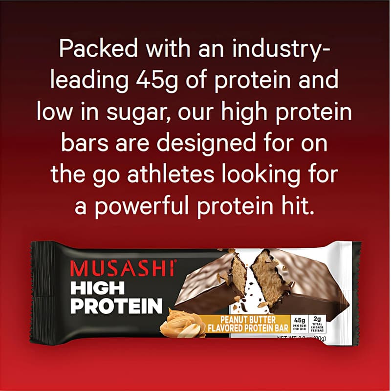 MUSASHI Peanut Butter Protein Bar - 45g Protein, 12 Pack