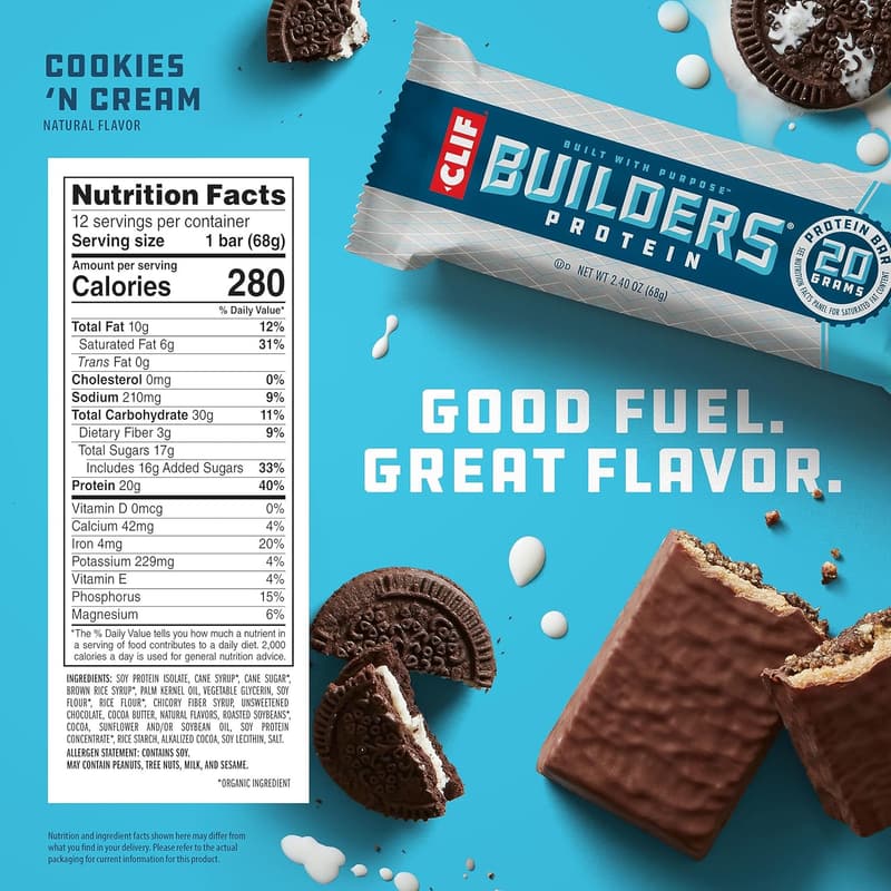 CLIF BUILDERS Cookies 'n Cream Protein Bars - 20g Plant-Based