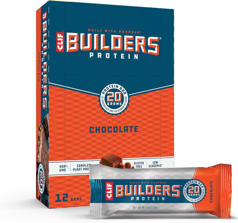 CLIF BUILDERS Protein Bars - Chocolate - 20g Plant-Based Protein (12 Pack)