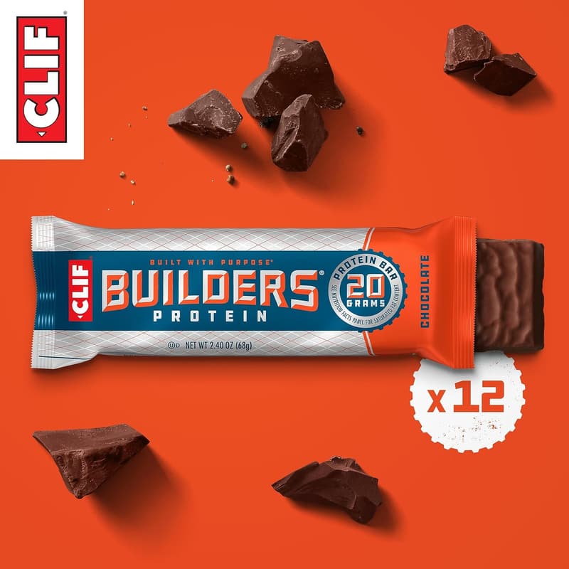 CLIF BUILDERS Protein Bars - Chocolate - 20g Plant-Based Protein (12 Pack)