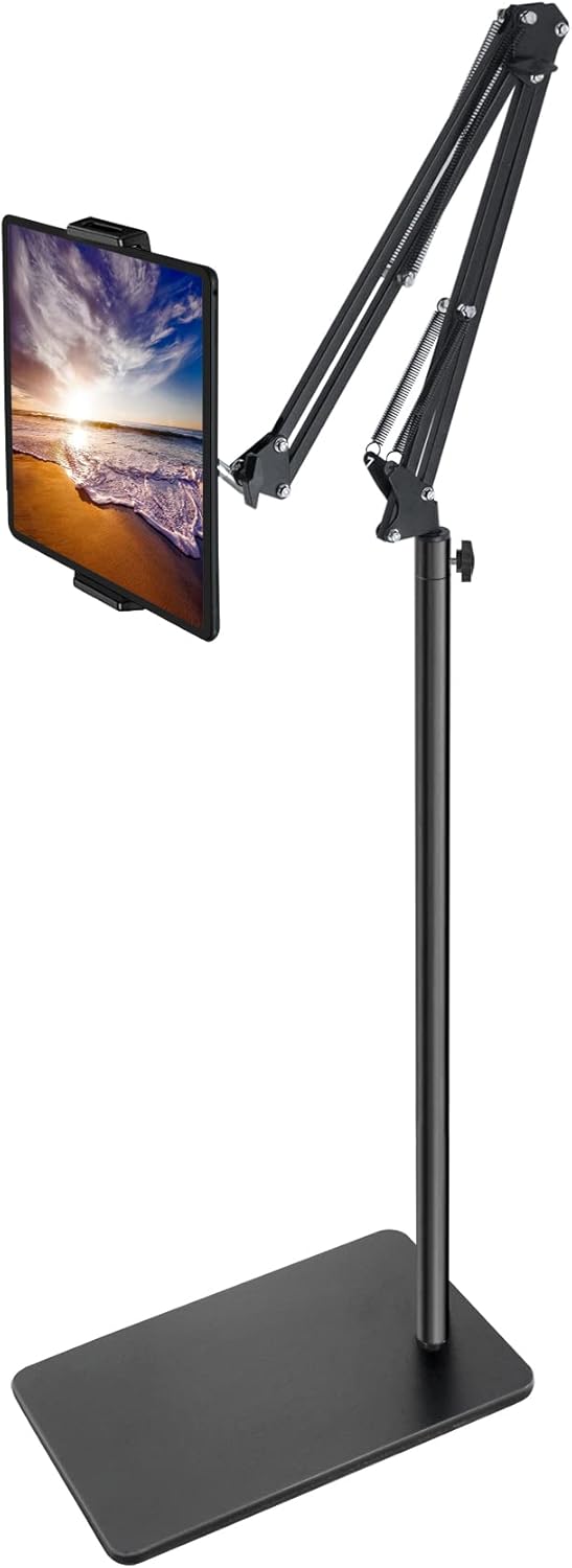Adjustable Tablet Floor Stand with Double Weight Base for iPad & Phones