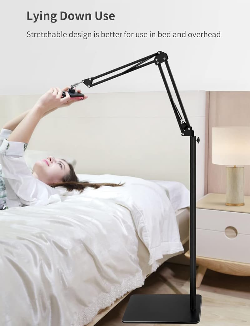 Adjustable Tablet Floor Stand with Double Weight Base for iPad & Phones