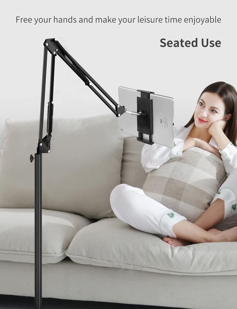 Adjustable Tablet Floor Stand with Double Weight Base for iPad & Phones