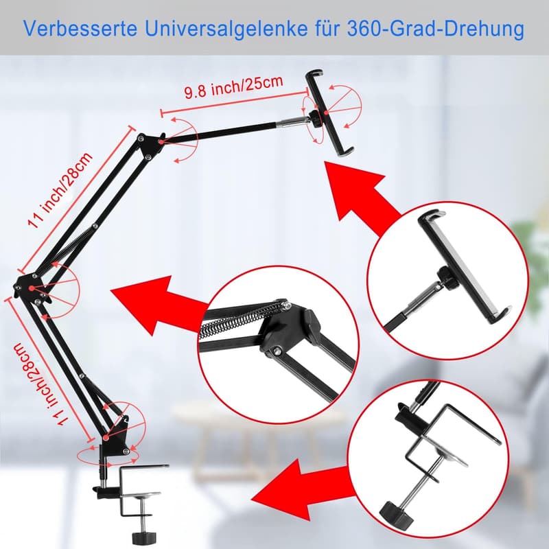 Universal Adjustable Tablet Stand - Foldable Aluminum Holder, Black