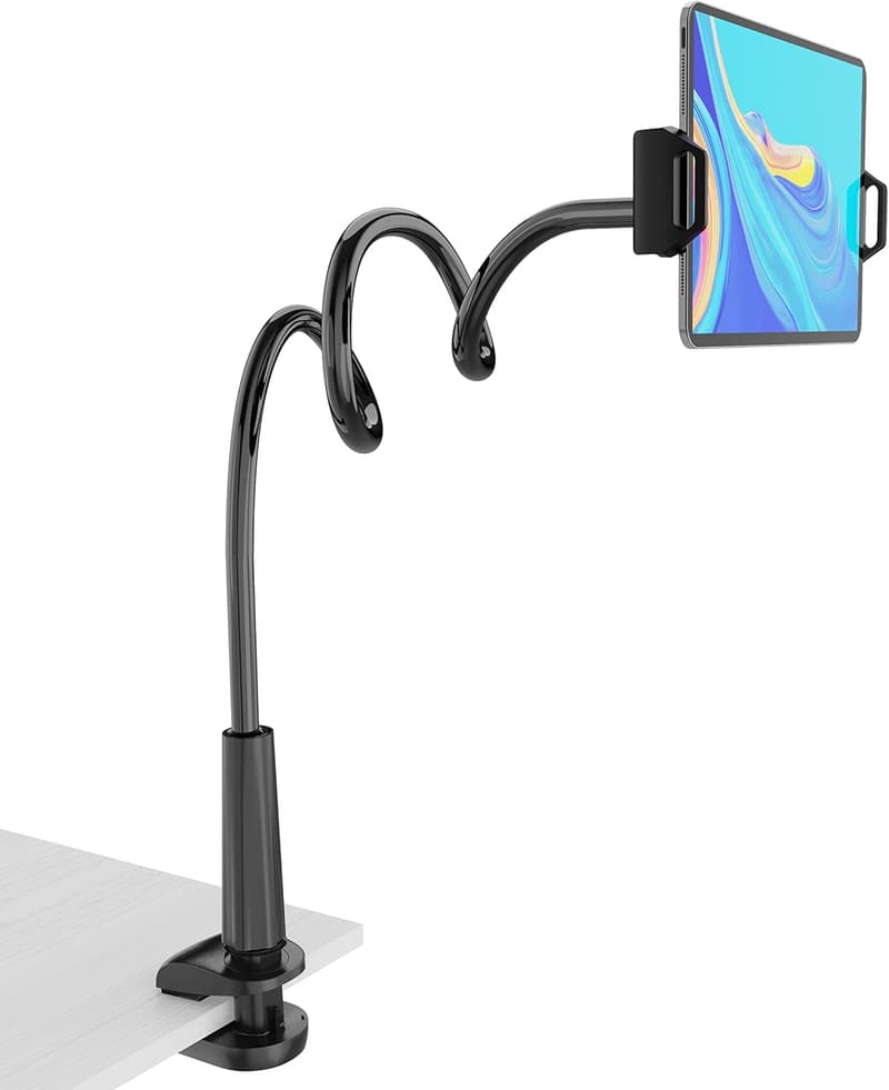Flexible Gooseneck Tablet Stand Holder with Grip - Black