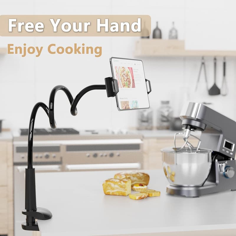 Flexible Gooseneck Tablet Stand Holder with Grip - Black
