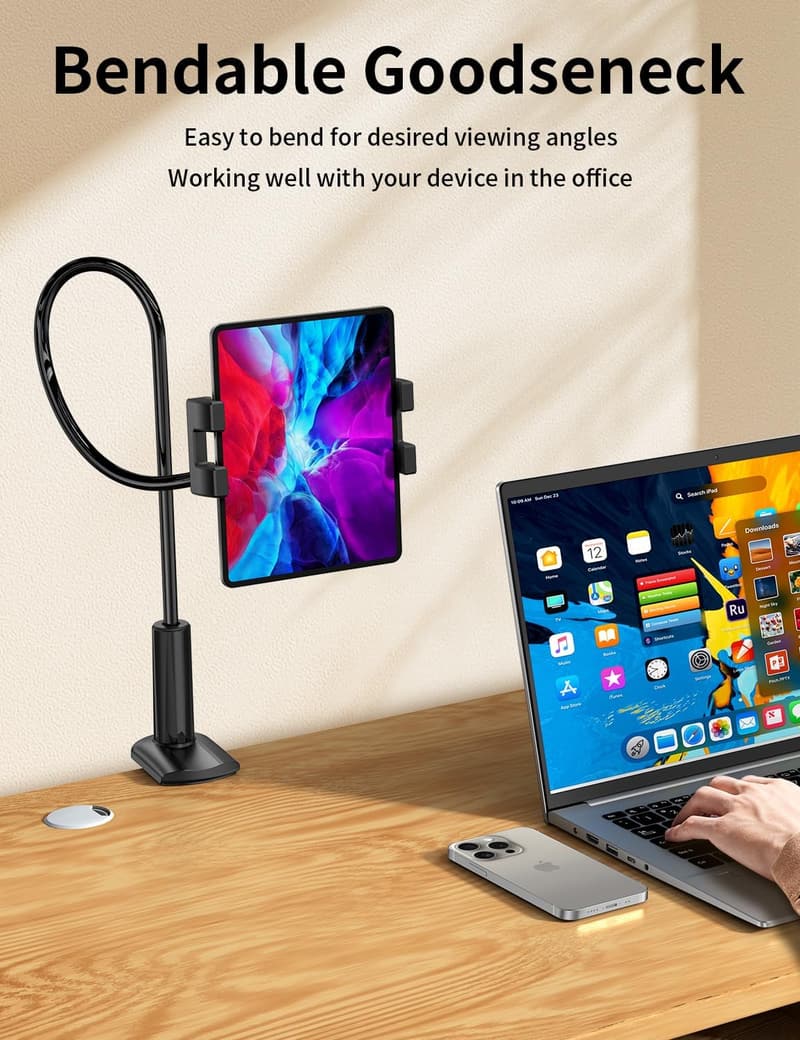 Flexible Gooseneck Tablet Stand for Hands-Free Reading in Bed