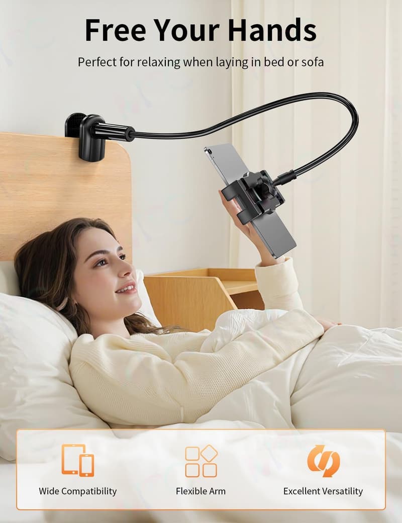 Flexible Gooseneck Tablet Stand for Hands-Free Reading in Bed
