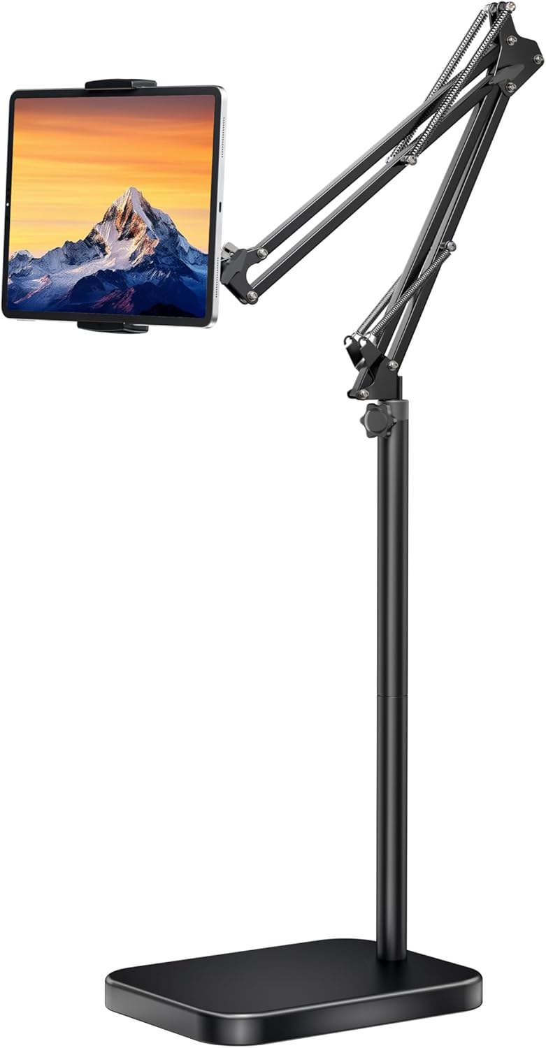 Adjustable Tablet Floor Stand with Stable Base for All Devices