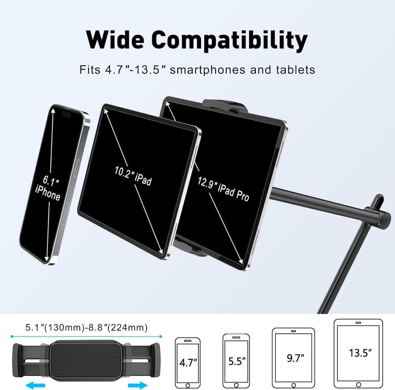 Adjustable Aluminum Tablet Holder with 360° Rotation for 4.7