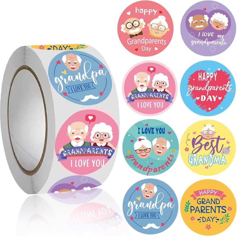 Happy Grandparents Day Stickers | 500 Roll Labels for Gifts