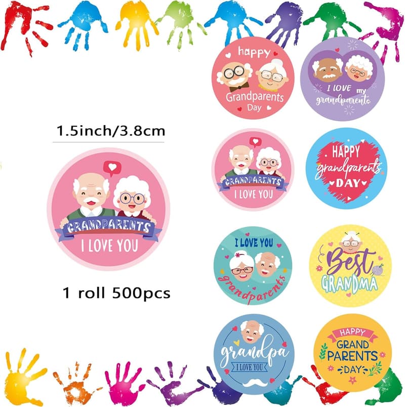 Happy Grandparents Day Stickers | 500 Roll Labels for Gifts