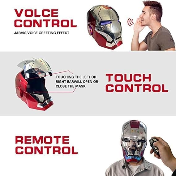 Iron Helmet Cosplay Mask with Voice and Glow Features for Adults