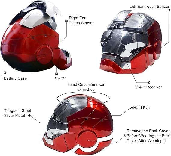 Iron Helmet Cosplay Mask with Voice and Glow Features for Adults
