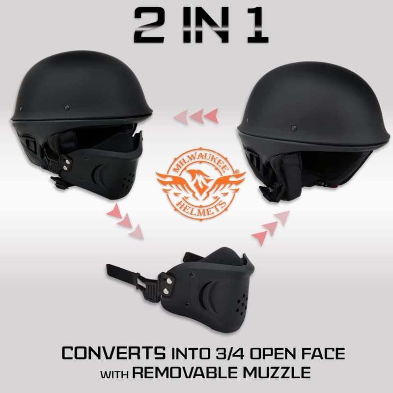 Milwaukee 3/4 Open Face Motorcycle Helmet - Flat Black, X-Large