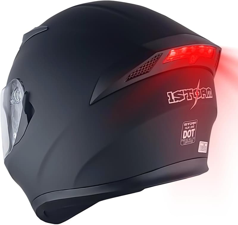 Full Face Motorcycle Helmet with Dual Visors and LED Light - Matte Black