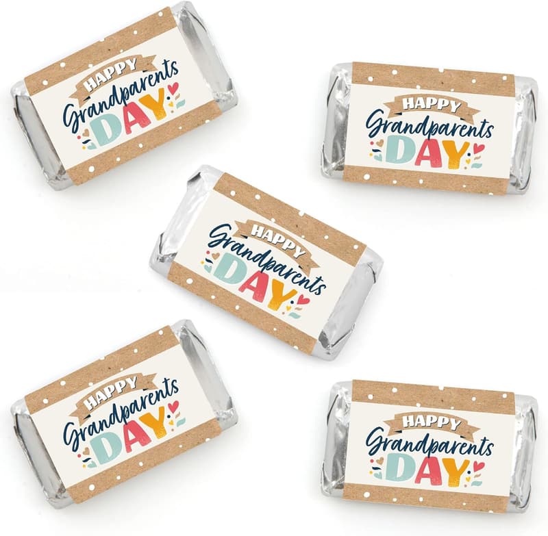 Happy Grandparents Day Mini Candy Bar Wrapper Stickers - 40 Count