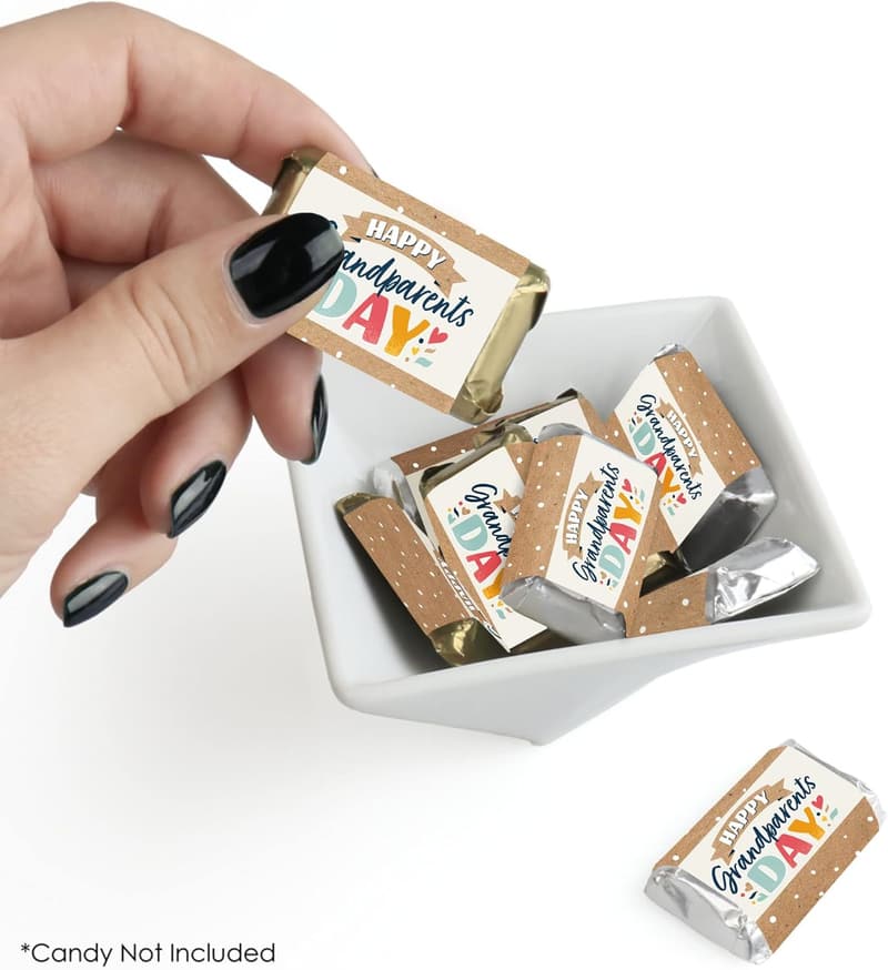 Happy Grandparents Day Mini Candy Bar Wrapper Stickers - 40 Count