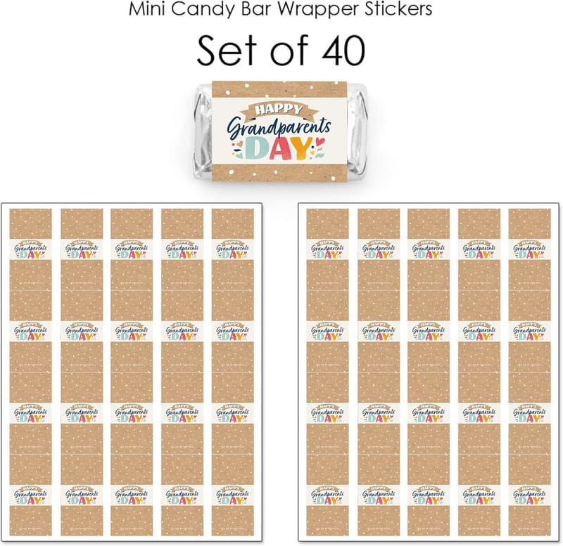 Happy Grandparents Day Mini Candy Bar Wrapper Stickers - 40 Count
